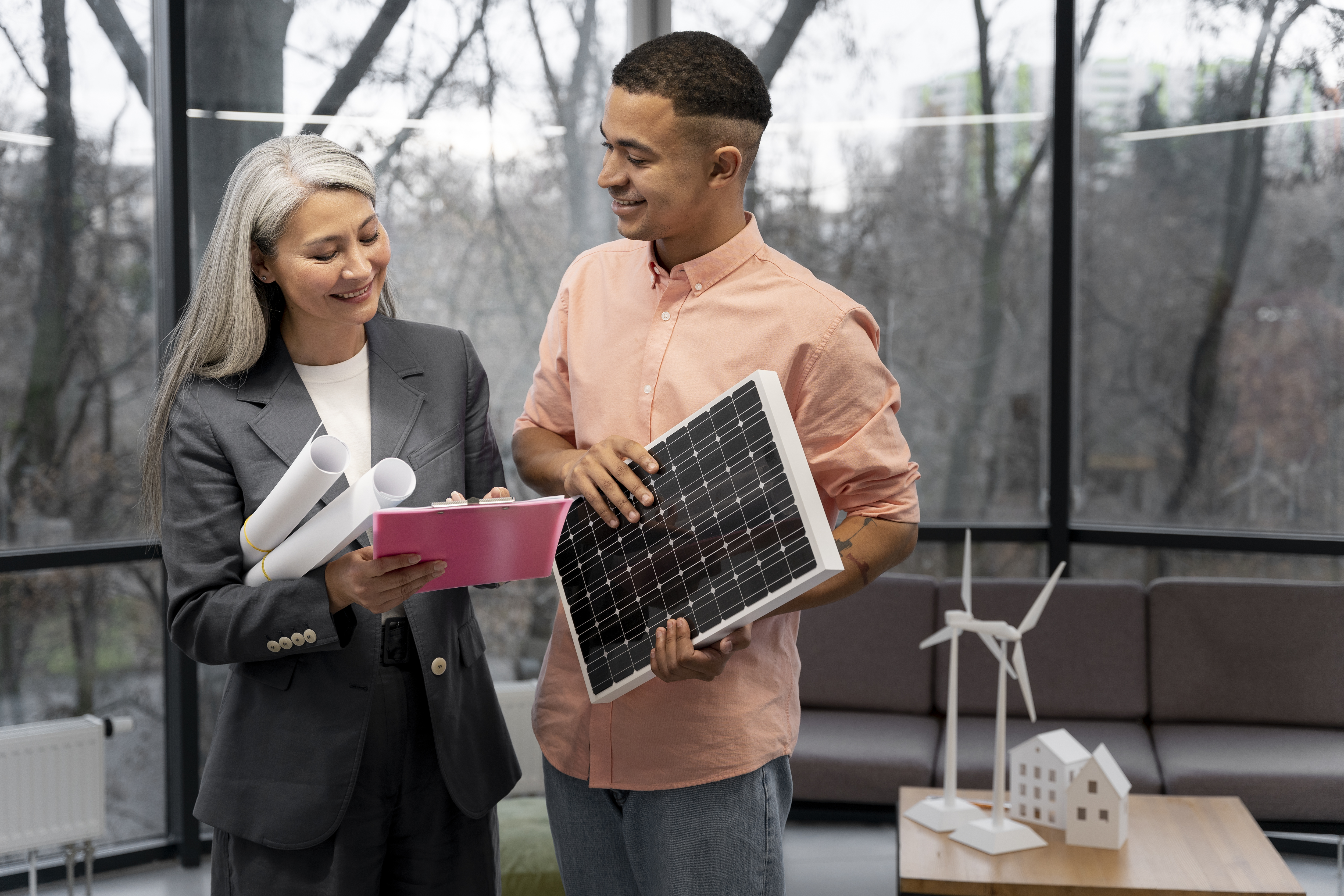 Painéis solares representando economia de energia